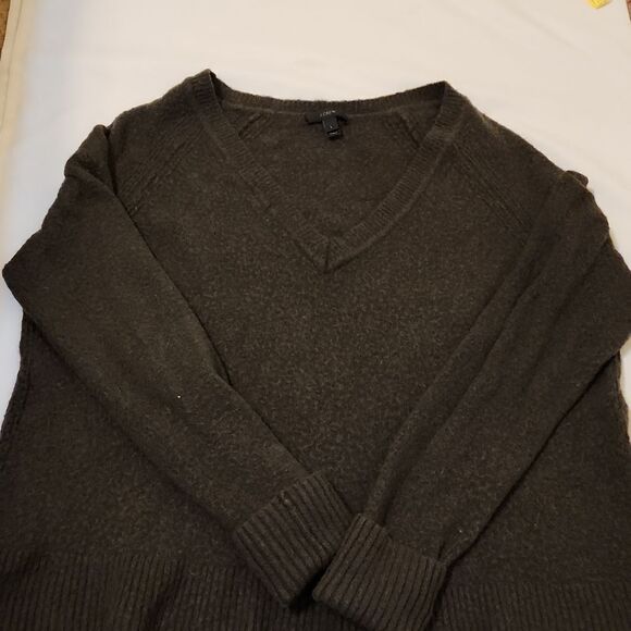 J Crew Wool Blend Forest Green V neck sweater size large - Picture 3 of 9